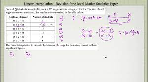 Linear interpolation is a mathematical method of using the equation of a line in order to find a new data point with other words, with linear interpolation and extrapolation, we can find new data points by. Linear Interpolation Recap Edexcel Maths A Level Statistics Youtube