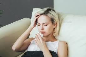 Woman Sick In Bed Female Portrait Ill In Bedroom Female Portrait Sick Female