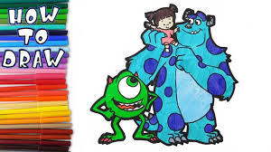 Monsters inc coloring page printables. How To Draw Mike Sulley And Boo From Monsters Inc Learn To Draw Drawing Lesson Coloring Pages Youtube