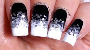 Black and white ombre nails. Easy Ombre Black And White Manicure With Silver Glitter By Moonlight Nail Art Youtube
