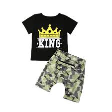 Newest Fashion Toddler Baby Kid Boys Summer King Tops T Shirt Camo Pants Outfits Set Clothes