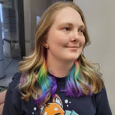 cute lil rainbow ends 🌈 fashion colors always look so beautiful with  natural greys! we did lighten/bleach her ends for a short period of time to  ensure longevity, and then applied @dangerjonescreative