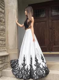 Petite Black And White Lace Long Prom Dress Two Pieces Evening Dress A Line Prom Dresses Graduation Dress Two Piece Evening Dresses Cheap Prom Dresses Long Prom Dresses For Teens