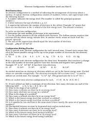 Electron Configuration Worksheet And Lots More