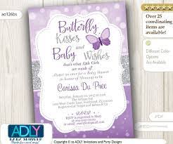 Butterfly Kisses And Baby Wishes Invitation For Baby Shower With Bokeh Pur Butterfly Baby Shower Butterfly Baby Shower Invitations Purple Butterfly Baby Shower