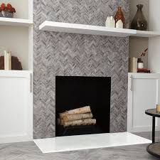 Marazzi Montagna Dapple Gray 9 In X 12 In X 6 35 Mm Ceramic Herringbone Mosaic Floor And Wall Fireplace Tile Surround Fireplace Remodel Herringbone Fireplace