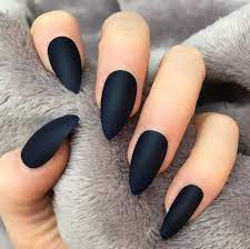Midnight Blue Matte Stiletto Almond Acrylic Nails Marble Nail Designs Water Nails