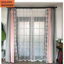 Fashion Fresh Simple Pink Gray Stitching Curtain For Living Room Bedroom Finished Chines Bedroom Decor Grey Pink Curtains Living Room Grey Curtains Living Room