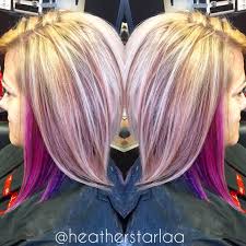 Heavy Blonde Highlight With Pink And Purple Peekaboos Peekaboo Hair Pink Blonde Hair Pretty Hair Color