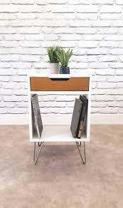 Modern Nightstand Record Player Stand Bedside Table White End Table Mid Contemporary Side Tables White End Tables Modern Nightstand