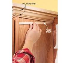 To do this, cut pieces of crown moulding that are generously longer than each piece needs to be — giving you enough to work with but allowing you to work with manageably sized pieces. How To Install Crown Molding On Kitchen Cabinets