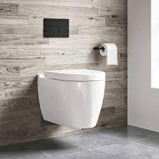 Subsequently, question is, how does a wall hung toilet work? Harbour Icon Wall Hung Toilet Seat Wall Hung Frame Flush Plate 505mm Projection Drench