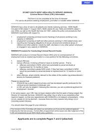 Anglican welfare agency act 1997 . Criminal Record Check Sydney South West Area Health Service