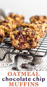 Oatmeal Chocolate Chip Muffins Recipe In 2020 Oatmeal Chocolate Chip Muffins Healthy Chocolate Chip Muffins Rolled Oats Recipe