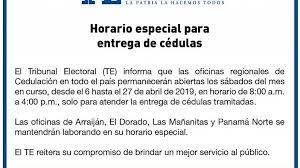 El tribunal electoral hace de conocimiento público que este lunes 9 de diciembre de 2019 sus oficinas permanecerán cerradas, en ocasión de la celebración del día de la madre. Tribunal Electoral Anuncia Horario Especial Para Entrega De Cedulas Eco