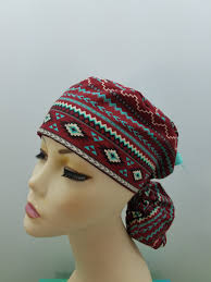 Surgical Cap Ponytail Style- Aztecan Minty -cotton 100%