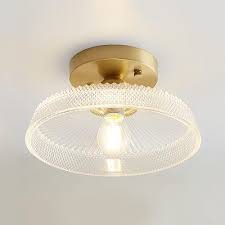 Brass Finish Textured Ceiling Light With Clear Glass Shade Vintage 1 Head Semi Flush Light Fixture Takeluckhome Com