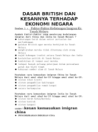 Dasar british dan kesannya terhadap ekonomi negara: Dasar British Dan Kesannya Terhadap Ekonomi Negara