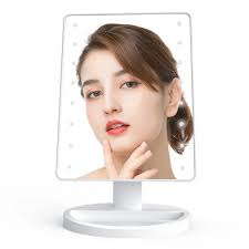 16 LED Vanity Light Touch Switch LED Desktop Storage Makeup Mirror With  Light Dressing 360 °Rotating Portable Mirror Light