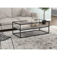 Learn how to build a diy concrete top outdoor coffee table. Safdie Co Metal Frame And Glass Top Coffee Table 1 Shelf Cement Finish Black Rona
