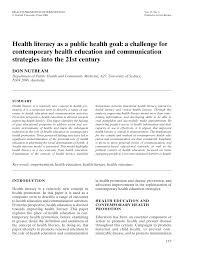 Pdf Health Literacy As A Public Health Goal A Challenge For Contemporary Health Education And Communication Strategies In The 21st Century