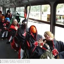 The Akatsuki Members Riding On A Bus Akatsuki Cosplay Akatsuki Naruto Funny