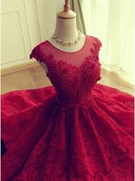 Cute Red Knee Length Red Short Lace Prom Dress Homecoming Dress Thumbnail 1 Cocktail Dress Lace Prom Dresses Lace Lace Homecoming Dresses