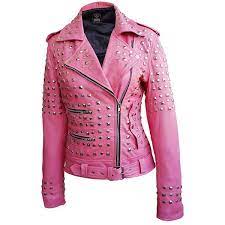 Women Pink Spike Studs Leather Jacket Plus Size Leather Jacket Spiked Leather Jacket Pink Leather Jacket