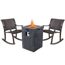 An outdoor gas fire pit table or fit pit is no exception. 19 Outdoor Gas Fire Pit Table Set With 2 Rattan Rocker Chairs Vertical Texture Surface Patio Fireplace 40000 Btu Square Propane Fire Pit Table With Etl Certification Lava Rocks And Pvc Rain
