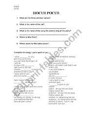 · which of the following is not the name of one of the three witches in hocus pocus? Hocus Pocus Questions And Song I Put A Spell On You Esl Worksheet By Nereaniko