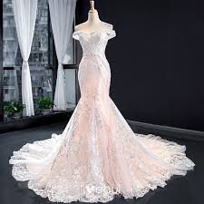 Rosa hochzeitskleid #pinkfashion #pinkfurt #pinksheer #color. Luxus Herrlich Rosa Hochzeits Brautkleider Hochzeitskleider 2020 Meerjungfrau Off Shoulder Kurze Armel Ruckenfreies Applikationen Spitze Perlenstickerei