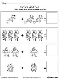 Addition With Pictures Animals Kindergarten Addition Worksheets Addition Worksheets Kindergarten Math Worksheets Addition
