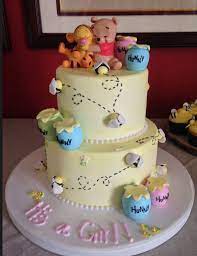 Custom 2 Tiered Winnie The Pooh Cake For Baby Shower Yelp Baby Shower Cupcakes Baby Shower Cakes Winnie The Pooh Cake