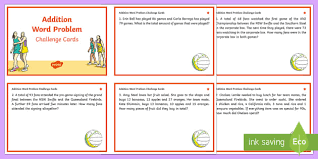 Word problems based on addition are broadly of two types: Addition Questions For Year 4 Word Problem Challenge Cards