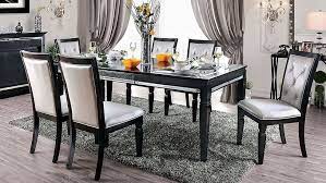 Dining sets are available in all shapes sizes heights and materials and typically include the table and at least four chairs. Cm3452bk T 7pc 7 Pc Alena Black Finish Wood Dining Table Set Glass And Mirror Top
