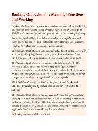 A bank customer can file a complaint with the banking ombudsman simply by writing on a plain paper or through online. Banking Ombudsman Docx Reserve Bank Of India Deposit Account
