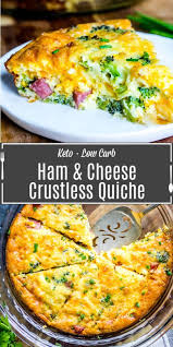 Low Carb Ham And Cheese Crustless Quiche In 2020 Quiche Recipes Easy Brunch Recipes Breakfast Brunch Recipes
