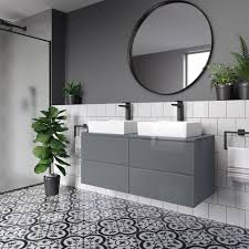 Buy bathroom countertops and get the best deals at the lowest prices on ebay! Trevia Gloss Grey Double Alicia Basin Countertop Vanity Unit 1200mm Soak Com Basin Vanity Unit Double Basin Vanity Unit Vanity Units