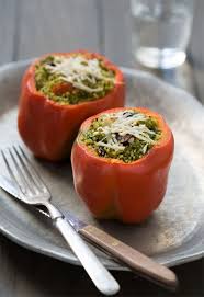 Kale Pesto Couscous Stuffed Peppers Love And Olive Oil Recipe Stuffed Peppers Recipes Couscous Stuffed Peppers