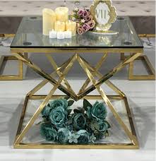 C2a rectangular rose gold coffee table. Diamond Gold Coffee Table