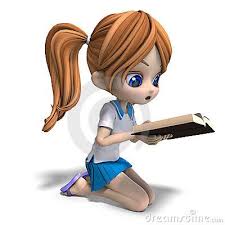Cute Little Cartoon School Girl Reads A Book Girl Reading Girl Reading Book School Girl