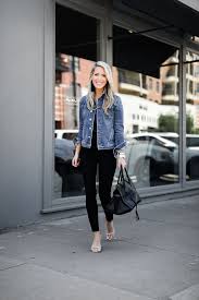 Half Black And Blue Denim Jacket Jean Jackets How To Style Your Denim Jacket With Black Jeans For Spring Jacket Outfits Denim Jacket Denim Jacket Outfit