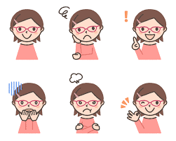 おだんごヘアの女性のイラスト表情別６パターンのフリーイラスト素材
