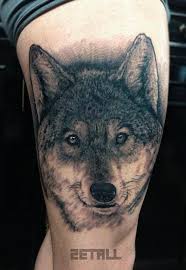 Black And Grey Realism Wolf Tattoo Realistic Wolf Tattoo On The Right Thigh Animal Tattoos Wolf Tattoo Wolf Tattoos