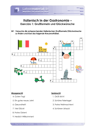 Arbeitsblatt Italienisch In Der Gastronomie Esercizio 1 Grussformeln Und Gluckwunsche Lehrermaterial De