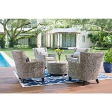 Hampton Bay 36 In Megan Grey All Weather Wicker Outdoor Patio Large Round Coffee Table With Slatted Wood Top 65 51751l The Home Depot Patio Lounge Chairs Lounge Chair Outdoor Patio Lounge