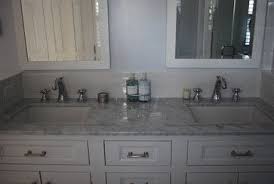 White Double Vanity Carrara Marble Rectangle Sink Subway Tile Backsplash White Double Vanity Bathrooms Remodel Double Vanity