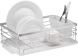 Loads of room, a wine glass rack, and even a swivel spout that drains water into the sink no matter how you position the rack. Amazon Com Stylish Sturdy Stainless Steel Metal Wire Medium Dish Drainer Drying Rack Stainless Steel Chrome