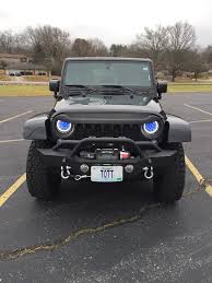 Halo Headlights With Blue Accent On Wrangler Jeep Wrangler Headlights Jeep Wrangler Wrangler