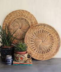 Bamboo Wall Basket Large Round Rattan Tray Shallow Flat Etsy Baskets On Wall Basket Wall Decor Large Baskets